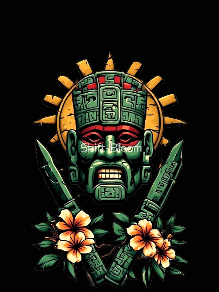 Ancient Mayan Warrior Spirit – Sacred Jade Mask & Obsidian Blades Art 02 by Shift-Bloom
