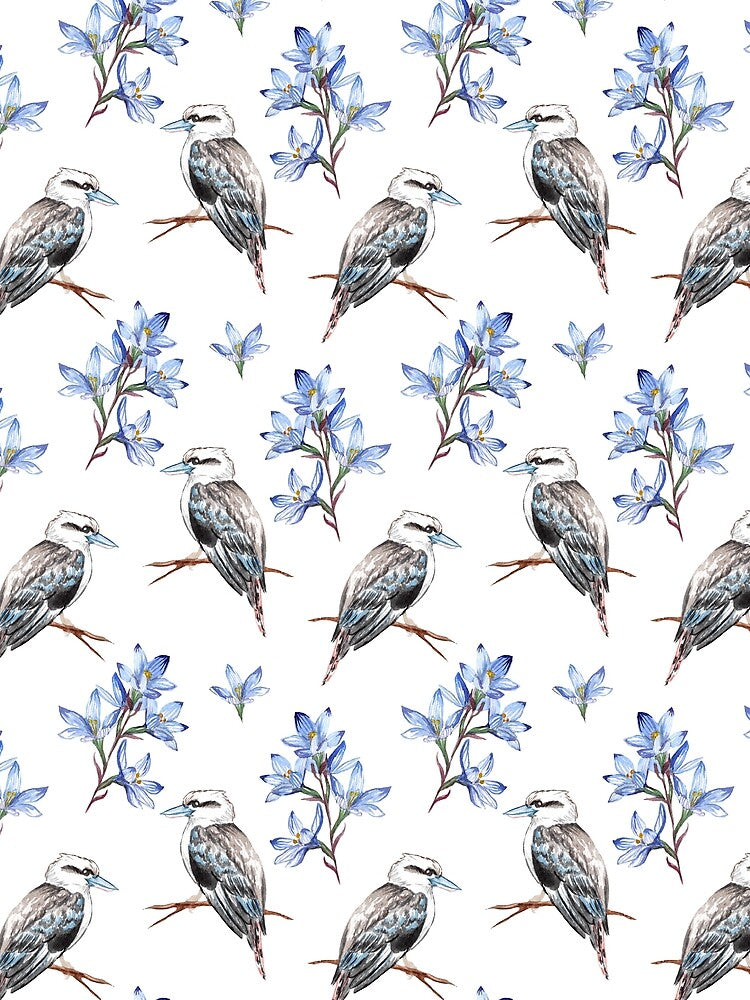 Australian Kookaburra with Blue Sun Orchids Pattern by Jaydee001