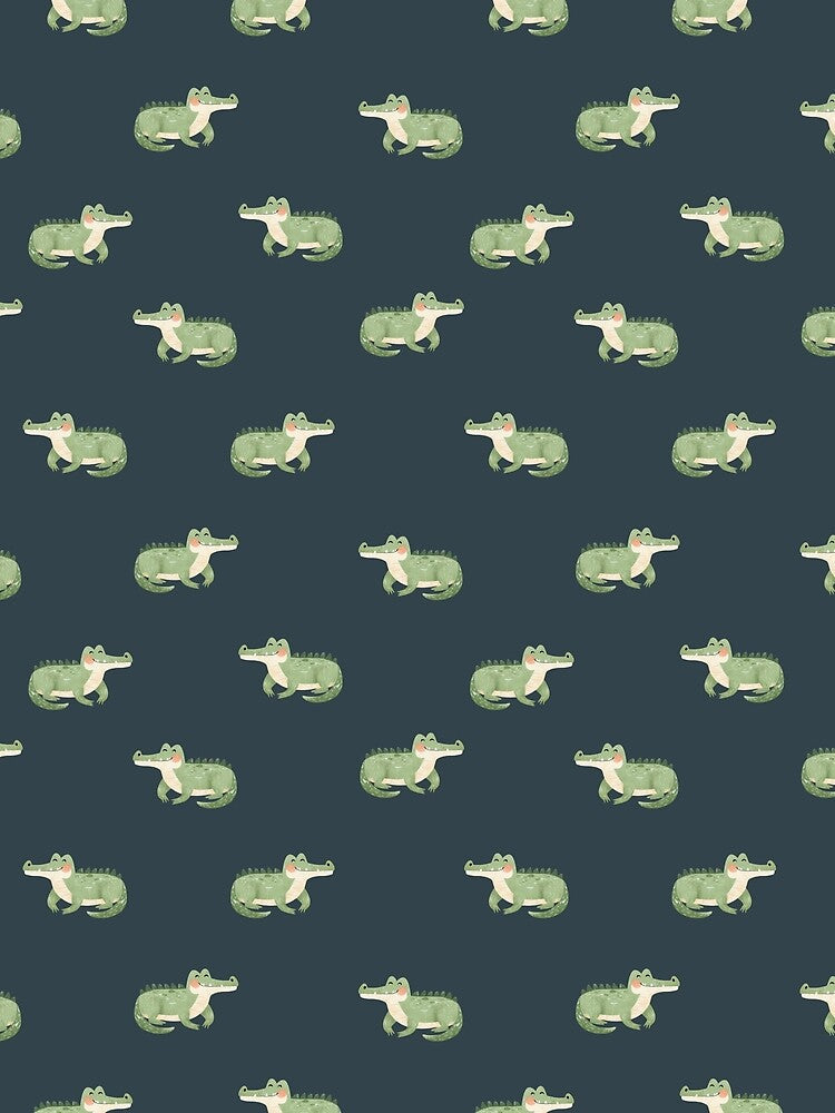 Watercolor Crocodiles on Dark Gray-Blue by KSimpson838
