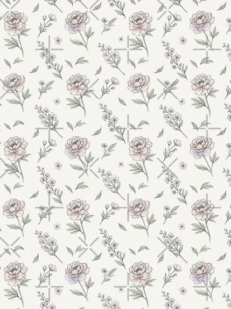 Minimal Botanical Line Art Watercolor Floral Seamless Pattern by Inkworksbyshery