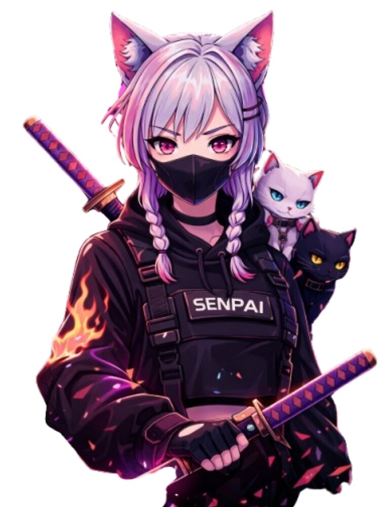 Cyberpunk Anime Cat Girl Streetwear Aesthetic T-Shirt Design by AKVisionDesigns