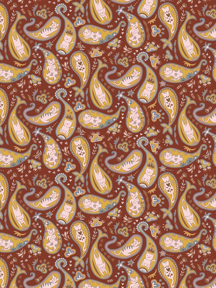 Paisley cats brown and mustard yellow by pholiumsigma_design