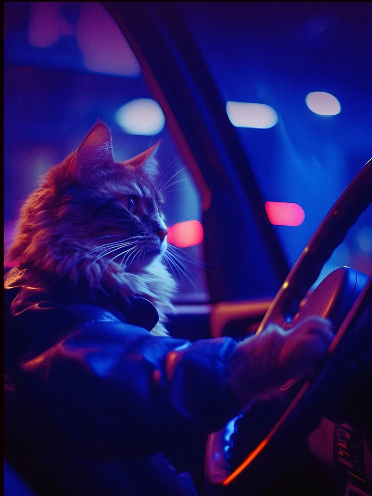 NEON NIGHT DRIVE CAT | ANOMALY HUMOR SERIES — GRAPHIC EDITION by WitLounge