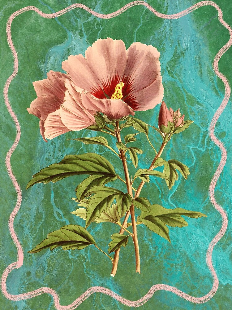 Green and Pink Vintage Flower by bowsbotanicals