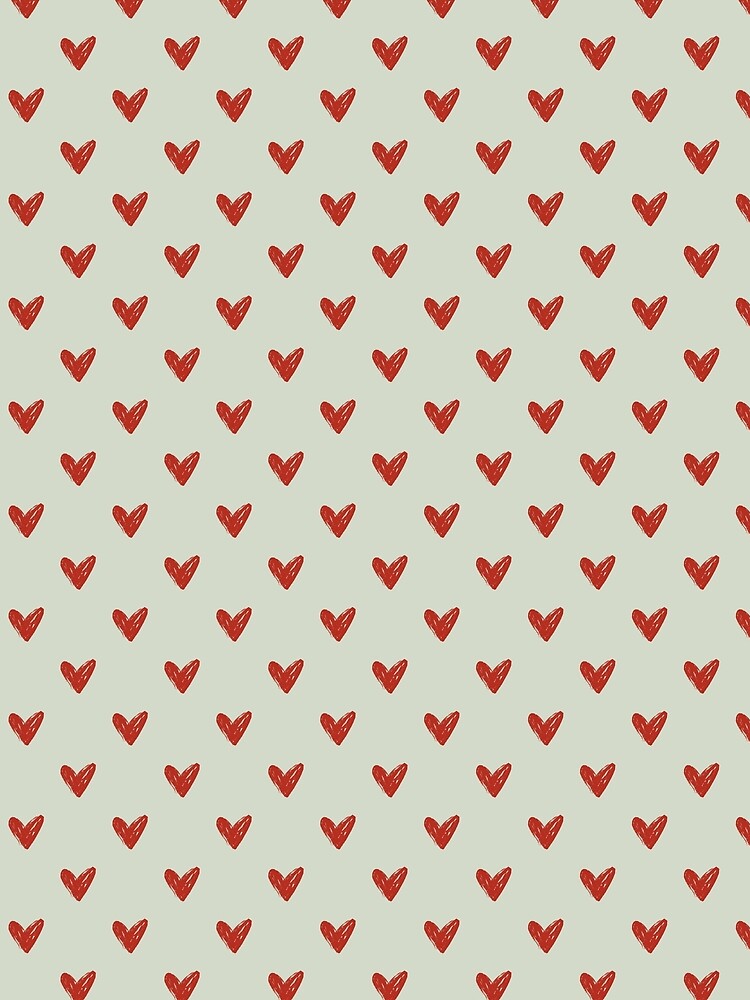 Minimalist Red Heart Pattern for Romantic Souls | Hand Drawn Heart Illustration for Valentine's Day Gift | Sage Green and Red Hearts Pattern | Cute Heart Doodle for Girlfriend Gift by VivaFy