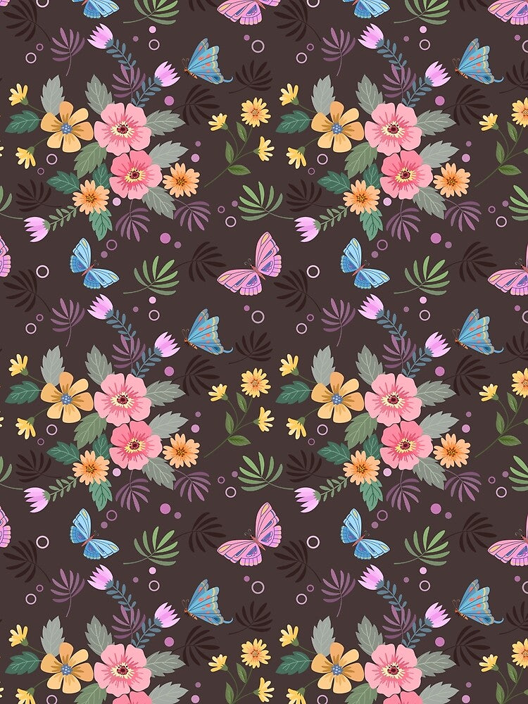 Beautiful, Sophisticated, Floral Pattern with Butterflies on Black by Jaydee001