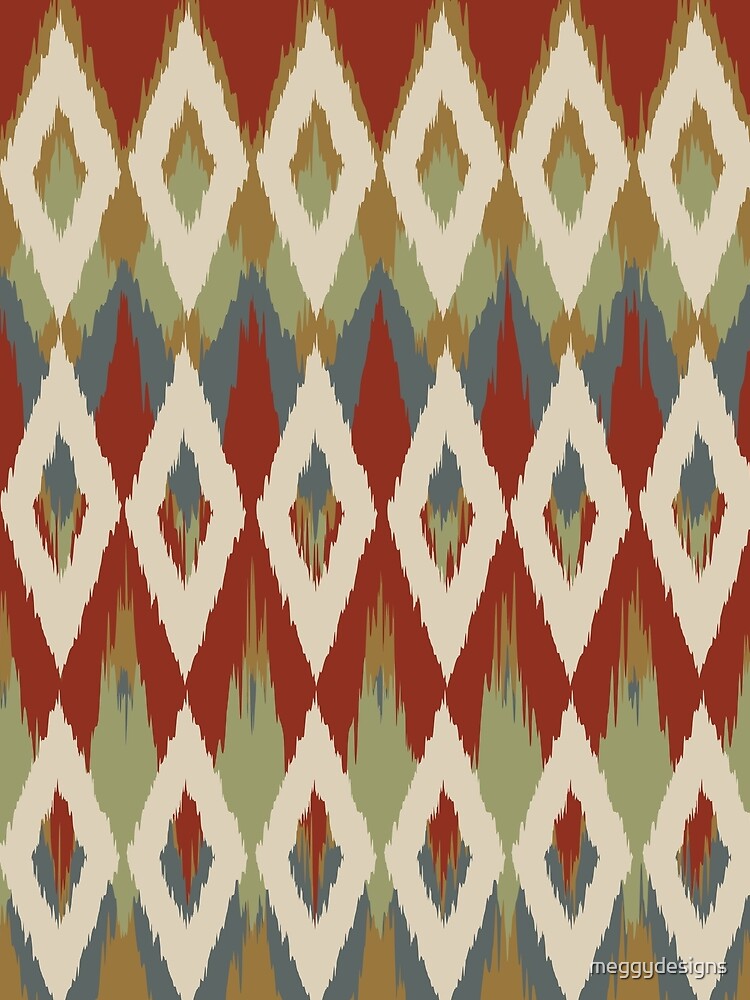 Boho Ikat Pattern, Red, Teal, Green, Mustard Yellow by meggydesigns