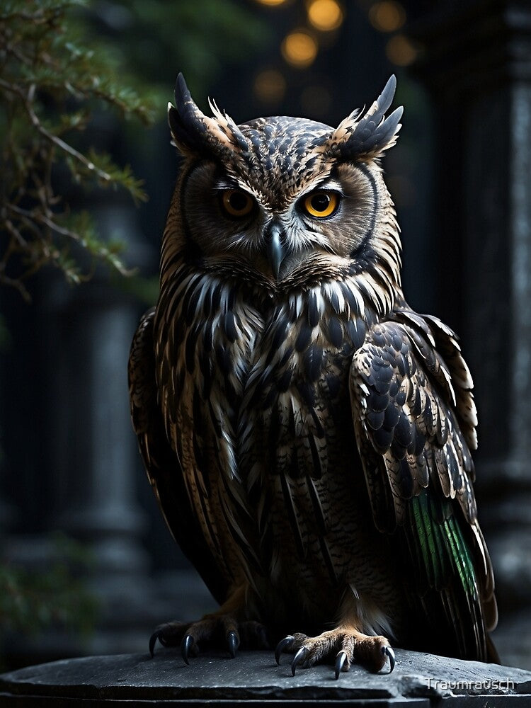dark owl in night forest by Traumrausch