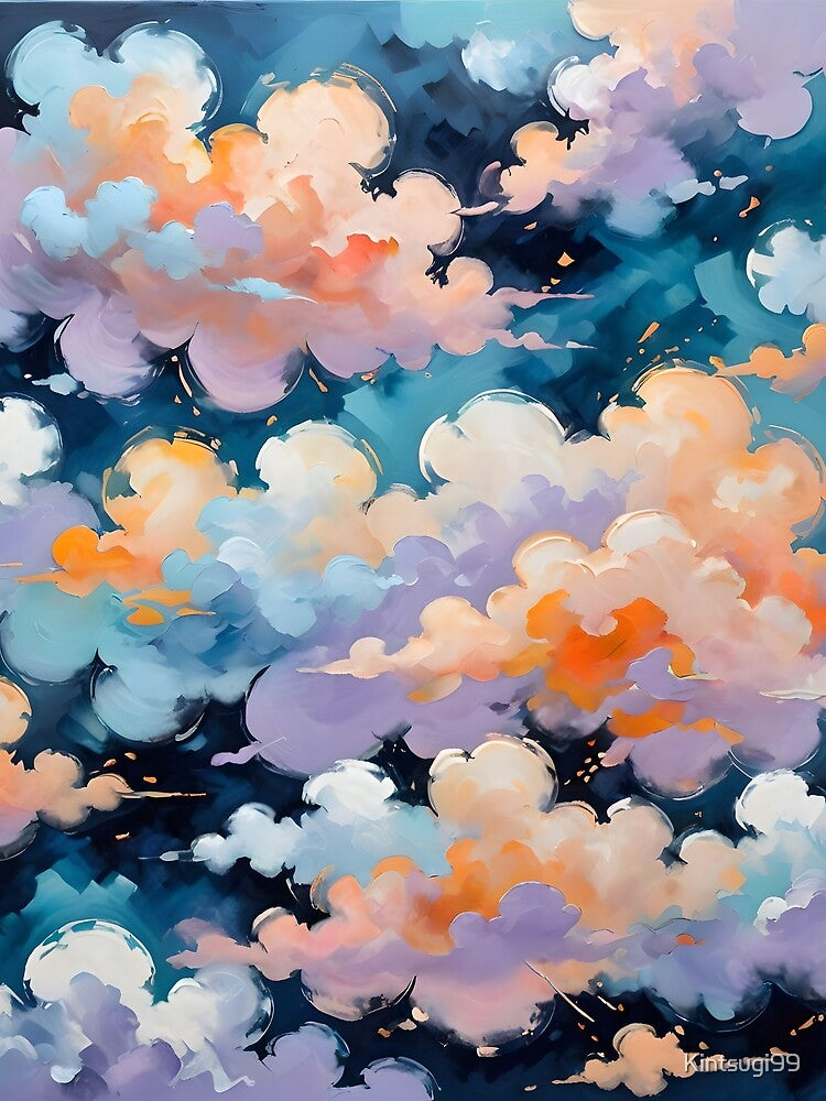 Pillow Talk, Soft and Puffy Clouds Floating in a Chill Mood, Soft Aesthetic Cotton Candy Skies, Sunset Magic Wall Art by Kintsugi99