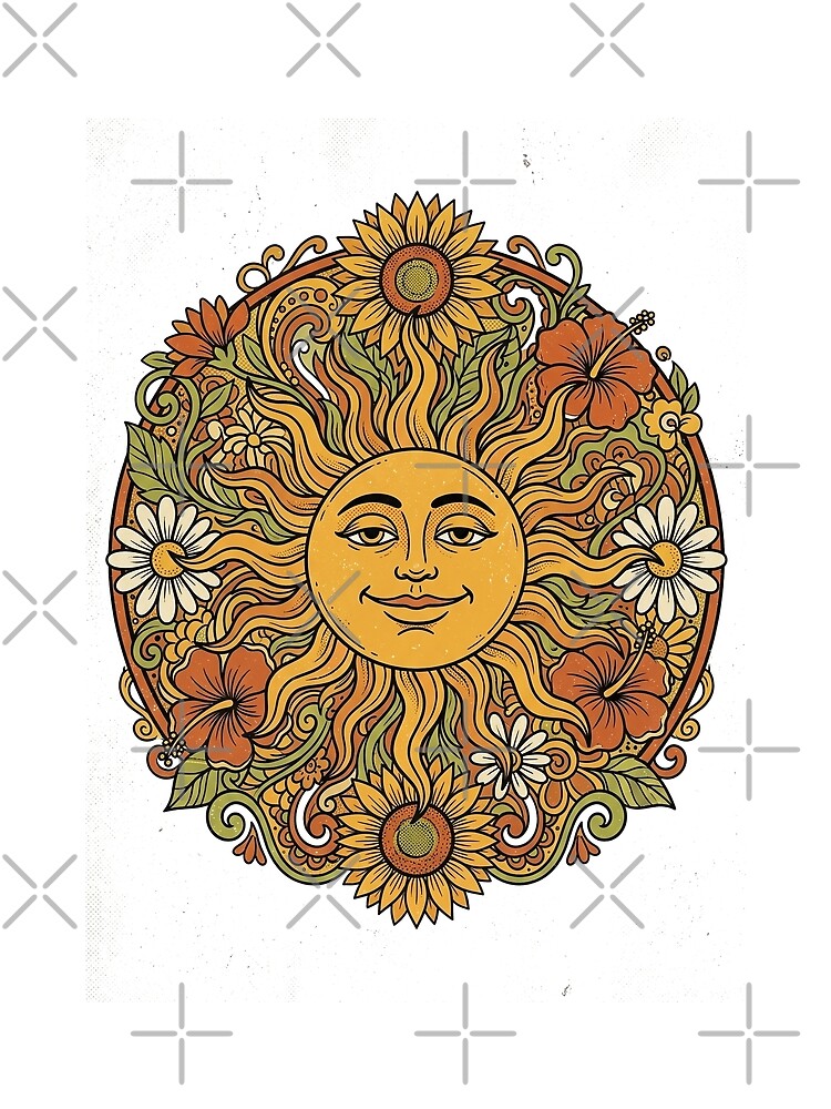 Retro 70s Groovy Sun Floral Vintage Psychedelic Nature Art Tshirt by EliasMan