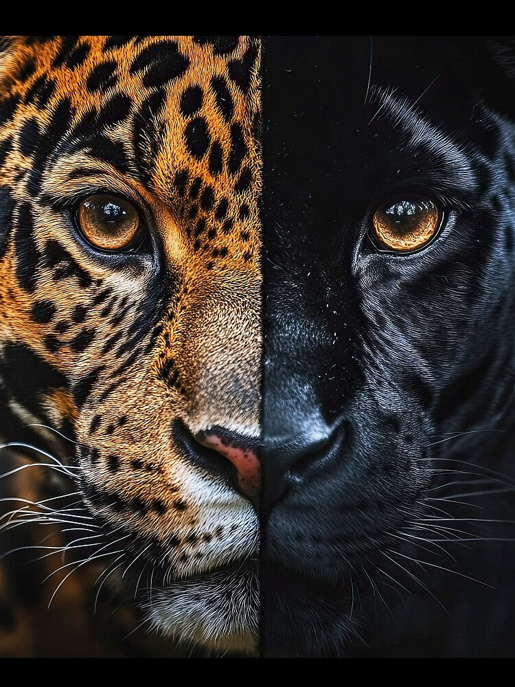 Half Leopard Half Black Panther double Wildlife portraits by TheArtistOf2022