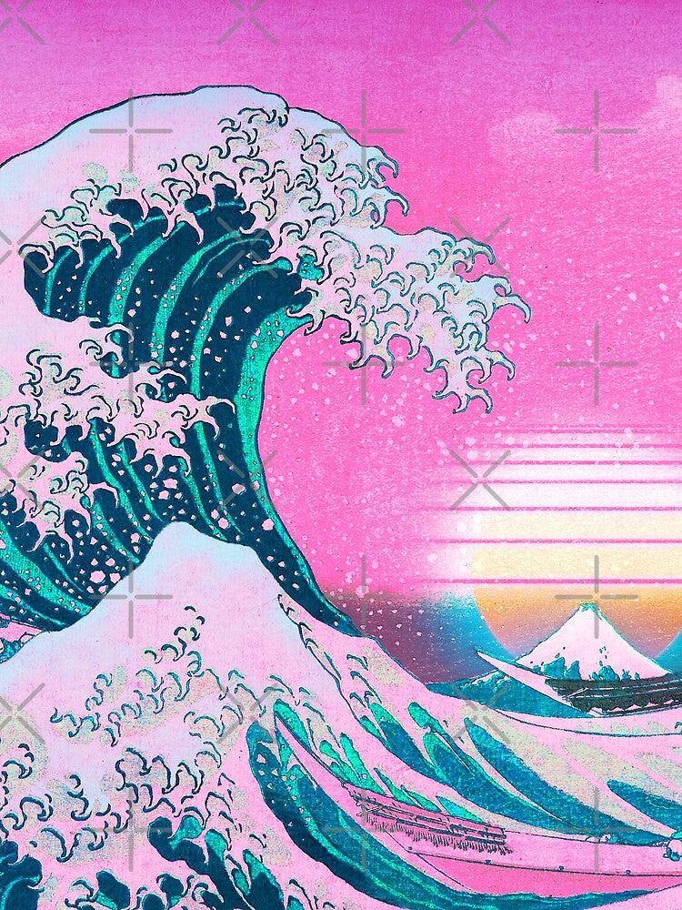 Vaporwave Aesthetic Great Wave Off Kanagawa Retro Sunset by CoitoCG
