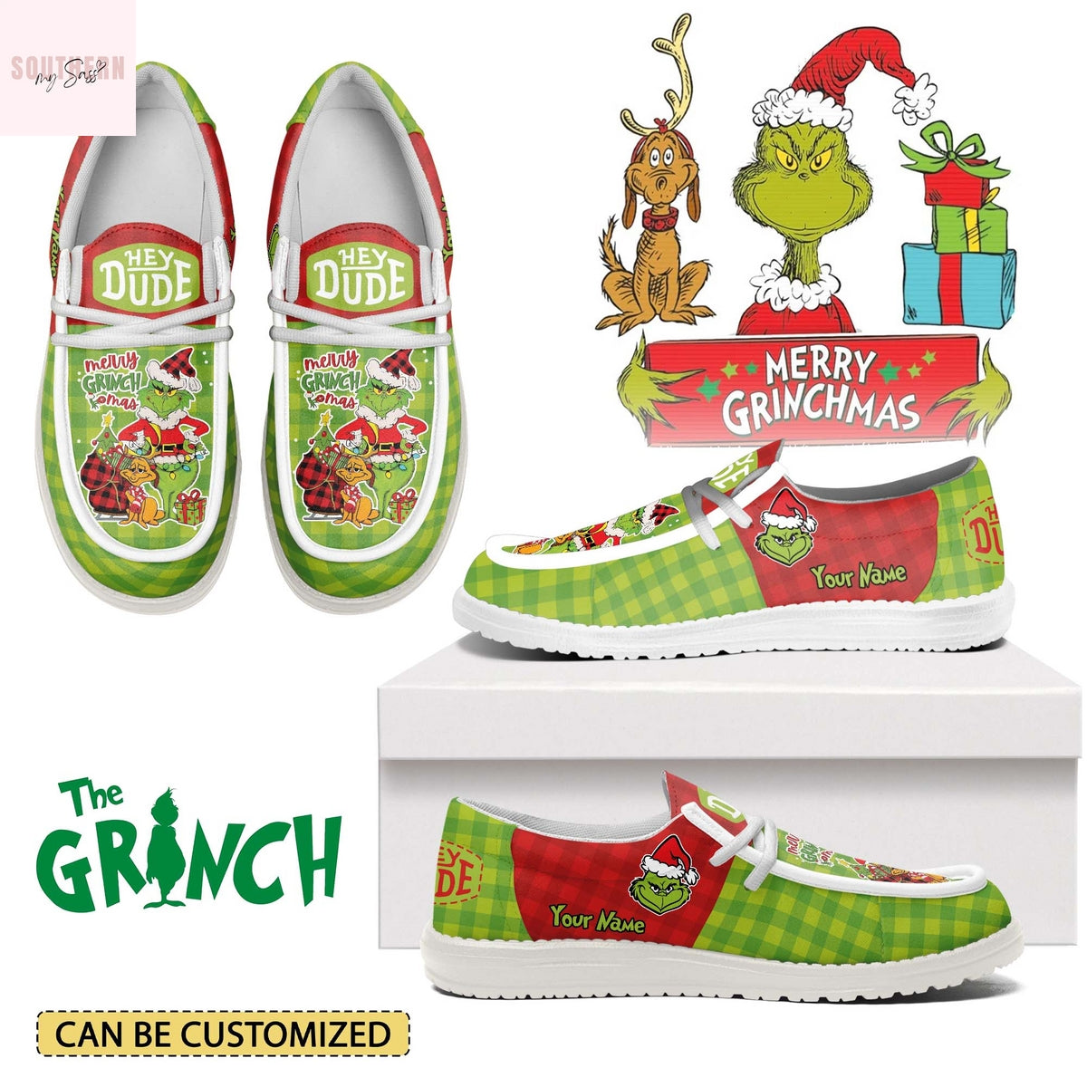 Personalized The Grinch Merry Grinchmas Hey Dude Shoes