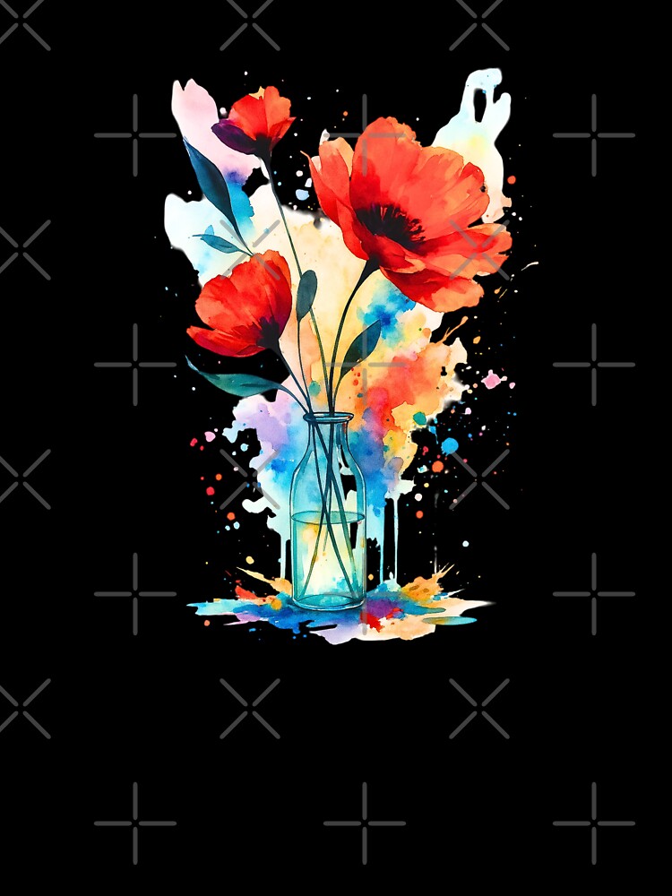 Red Poppy Watercolor Vase - Unique Art Print Design by ExploreAura Studio