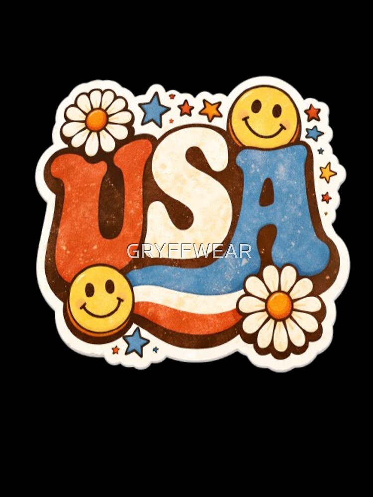 Retro USA Smiley Face Patriotic Vintage Aesthetic Sticker by GRYFFWEAR