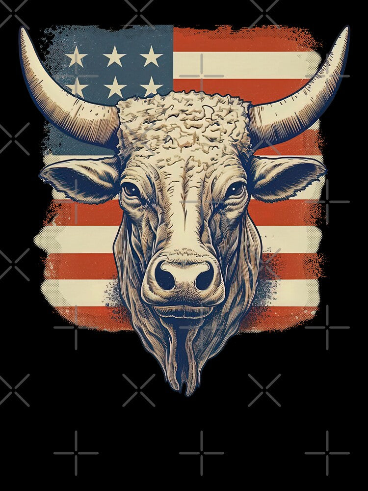 Patriotic Longhorn Bull with American Flag on Back by Dreamakerstudio