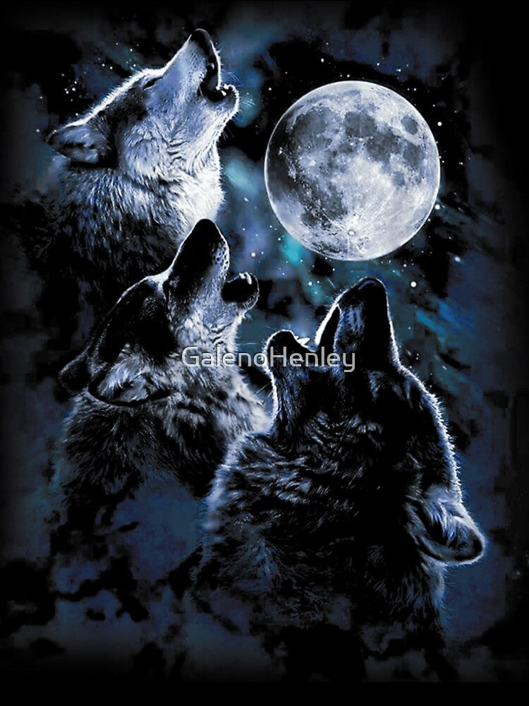 Three Wolves Howling at The Moon - Mystical Wolf Pack by GalenoHenley