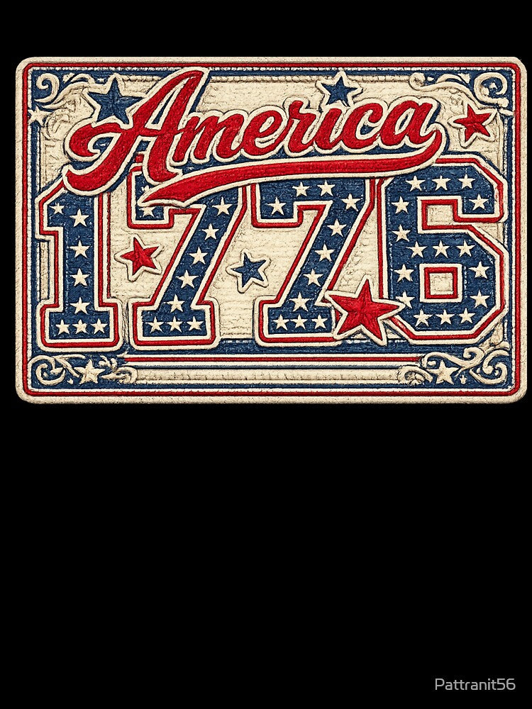 America 1776 Vintage Embroidered Patch Style Design  Retro Patriotic Stars USA Independence Day Shirt by Pattranit56