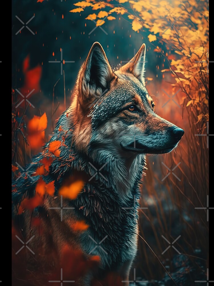 Lone wolf in rainy autumn forest by RK - Shop