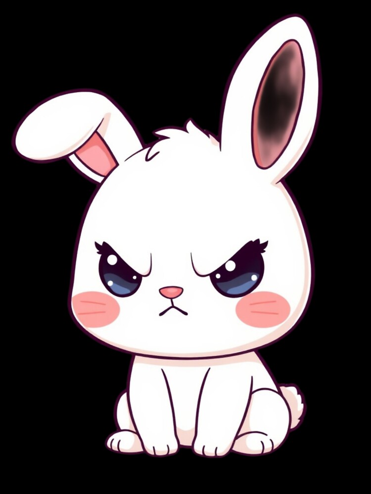 Angry Cute Bunny Kawaii Illustration ? | Chibi Rabbit PNG Design for Stickers, T-Shirts & Gifts by CozyPops
