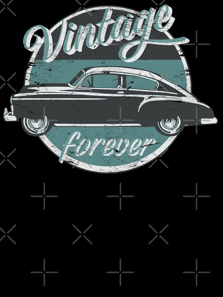 Vintage Car Forever Teal Color Distressed Slogan Design by TrulyEpoque