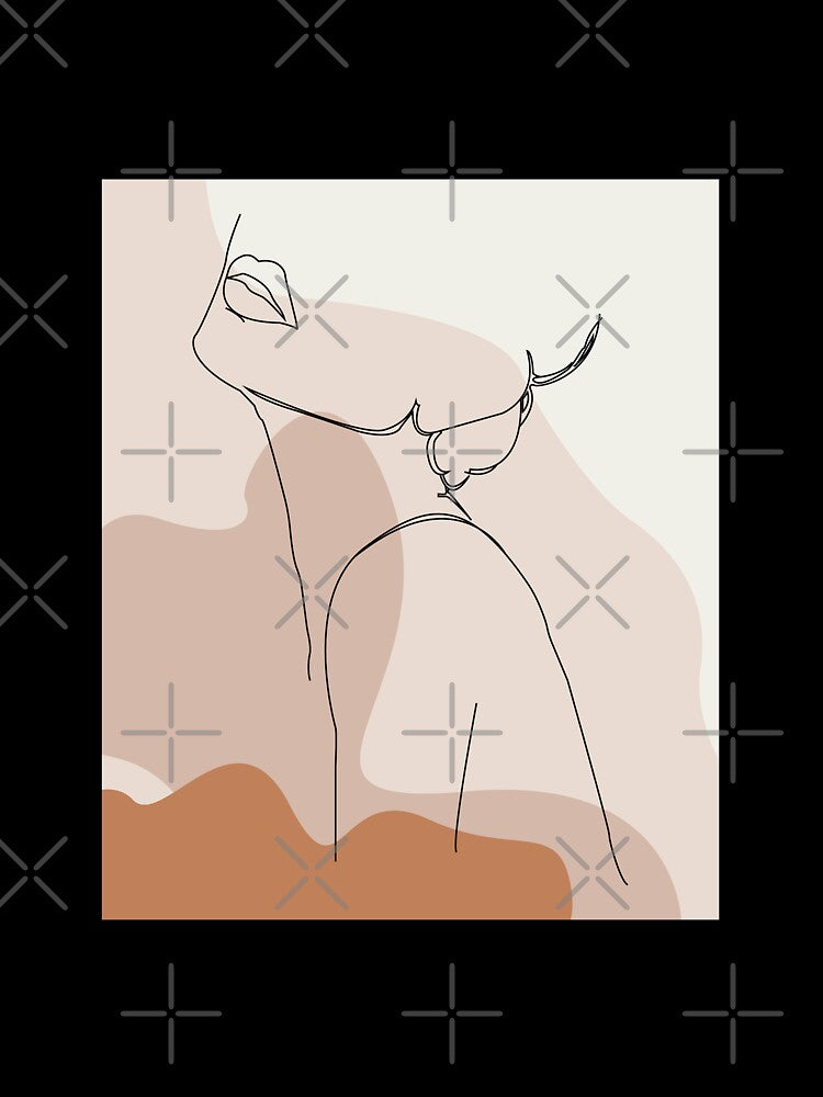 Woman line drawing face , hair ,neck, shoulder  and abstract mixed colors background , modern art by SGS-