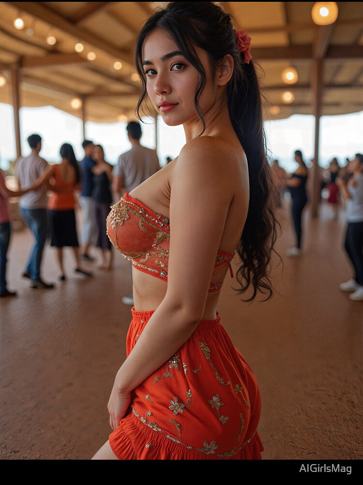 Elegant Woman in Red Boho Outfit by AIGirlsMag
