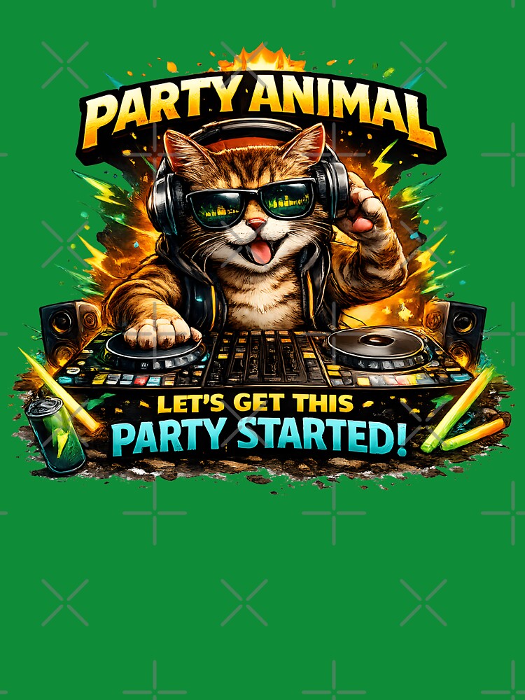 Party Animal DJ Cat Funny T-Shirt | Cool Music Lover Trendy Graphic Design by Nixora