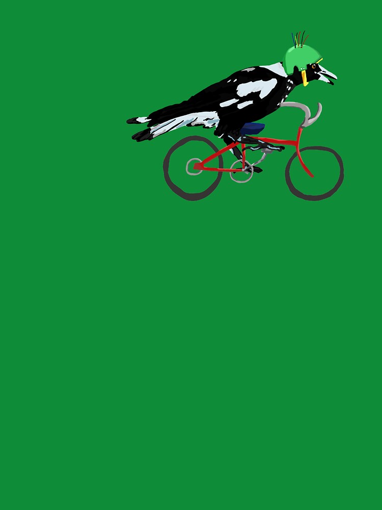 Magpie on Bike Swoop (in Green) by LadyRyatt