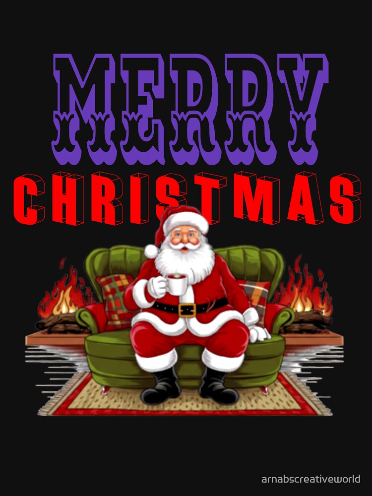 Vintage Merry Christmas Santa Illustration | Cozy Santa on Couch Holiday T-Shirt Design by arnabscreativeworld