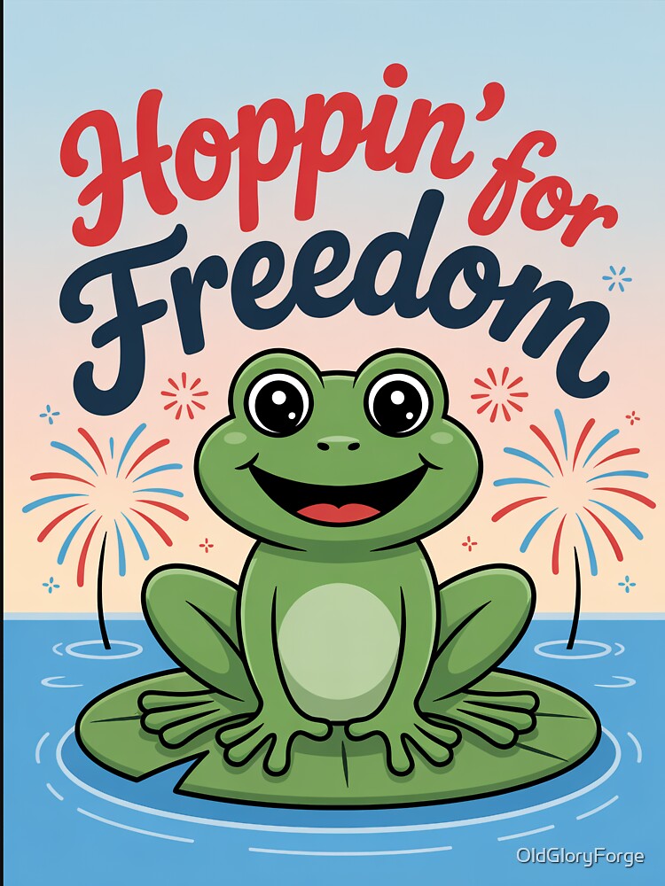 Hoppin’ for Freedom – Patriotic Frog Cartoon by OldGloryForge