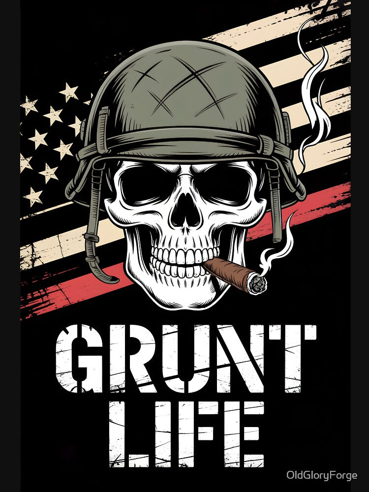 Military Grunt Life Shirt – Skull, Cigar & USA Flag by OldGloryForge