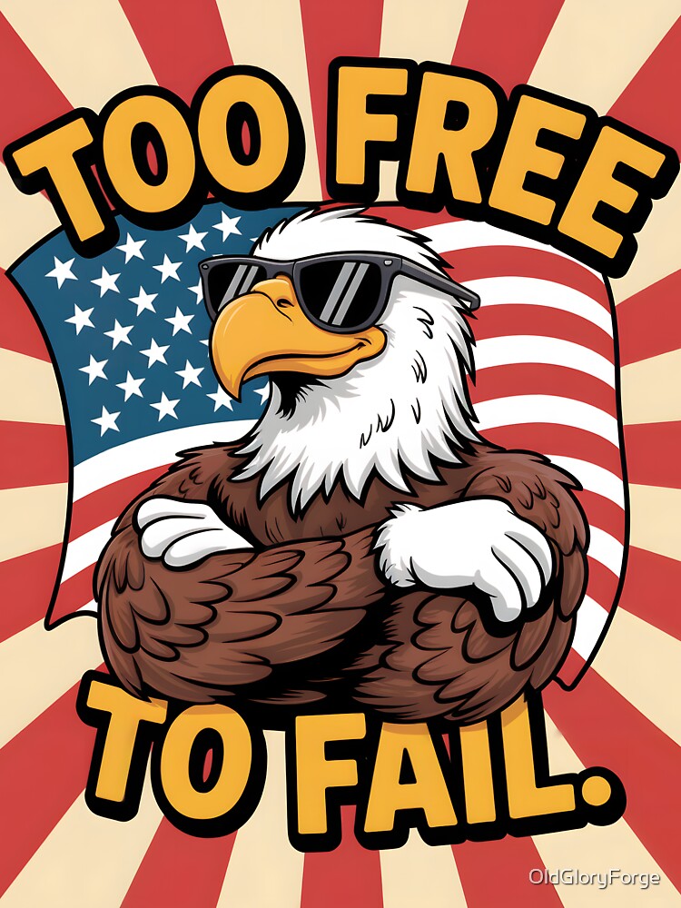 Too Free To Fail – Cocky Eagle Patriotic T‑Shirt by OldGloryForge