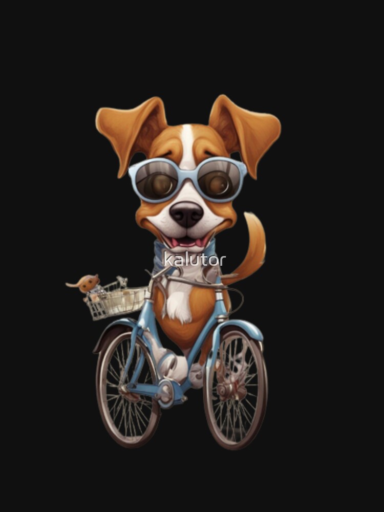 Funny cartoon dog with glasses and bicycle by kalutor