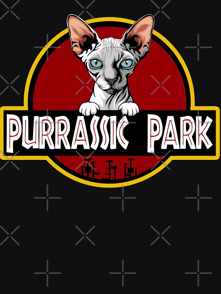 Funny White Sphynx Cat Purrassic Park by Funny Shirts Matter
