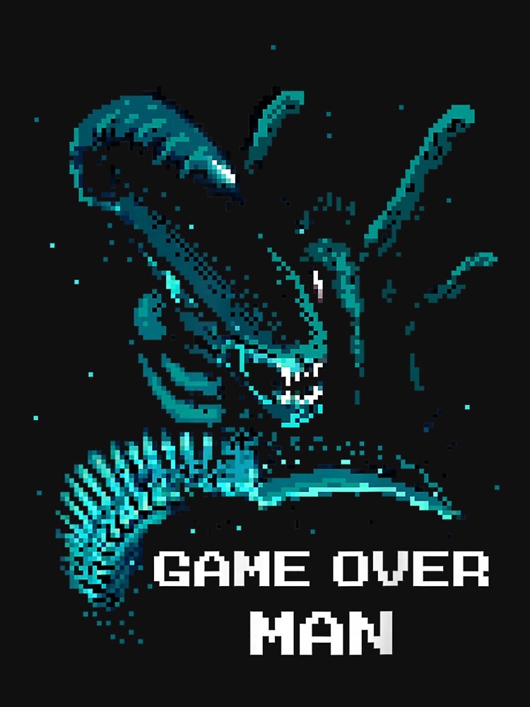 Iconic Xenomorph Game Over Man Pixelated Style Logo by IsmaelSay