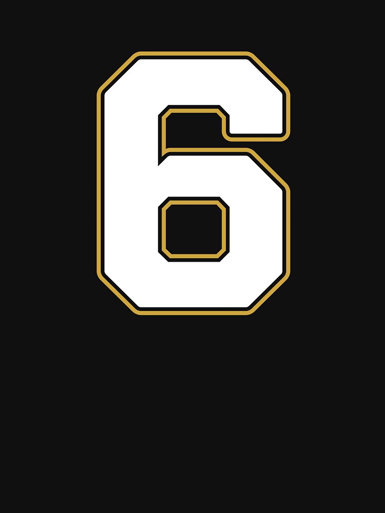Jersey Number 6 / Player Shirt Number Six (White with Gold Outline) by STUDIO-72