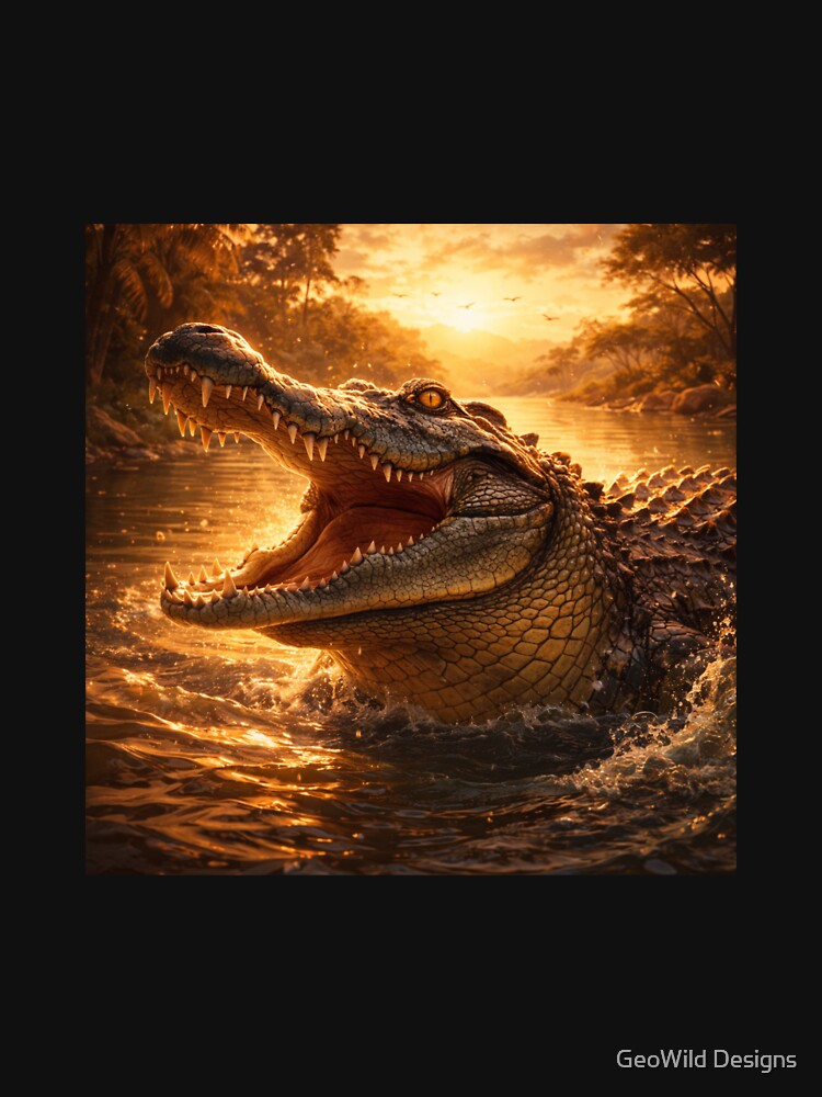 Crocodile at Golden River – Powerful Wildlife Fantasy Art by GeoWild Designs