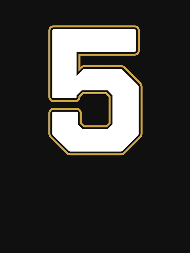 Jersey Number 5 / Player Shirt Number Five (White with Gold Outline) by STUDIO-72