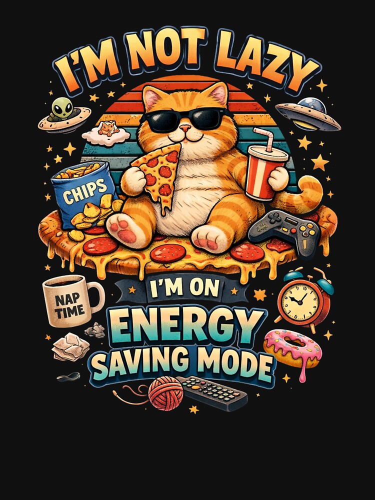 Funny Lazy Orange Cat Quote Energy Saving Mode by PluffyPanda