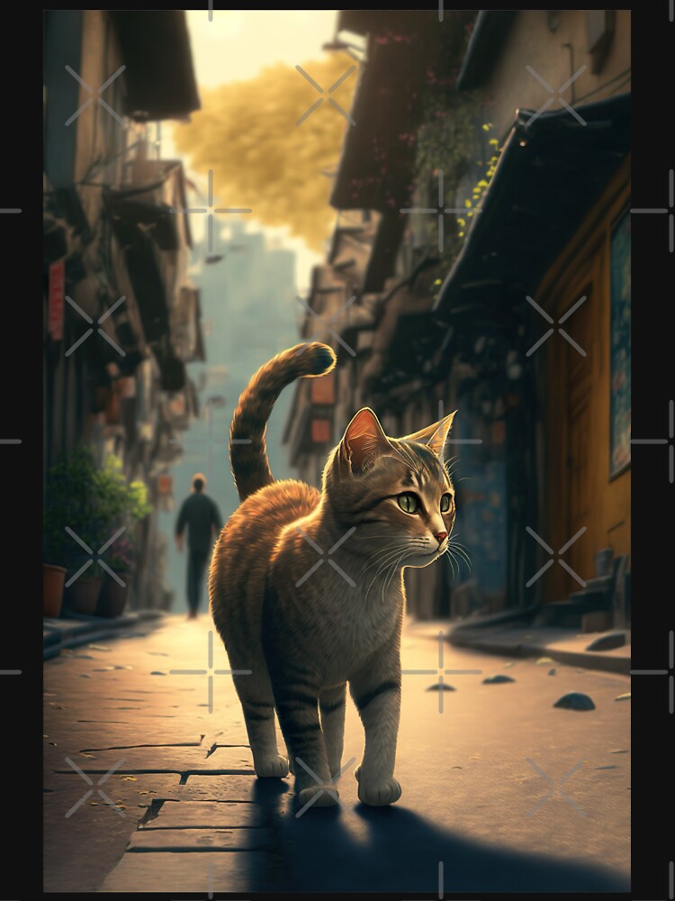 cute cat walking on the street staring off to the distance by KoolArtDistrict