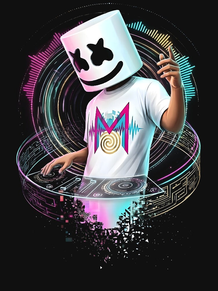 Neon DJ Marshmallow | EDM Rave Music Festival Graphic T-Shirt by MightyTeesInc