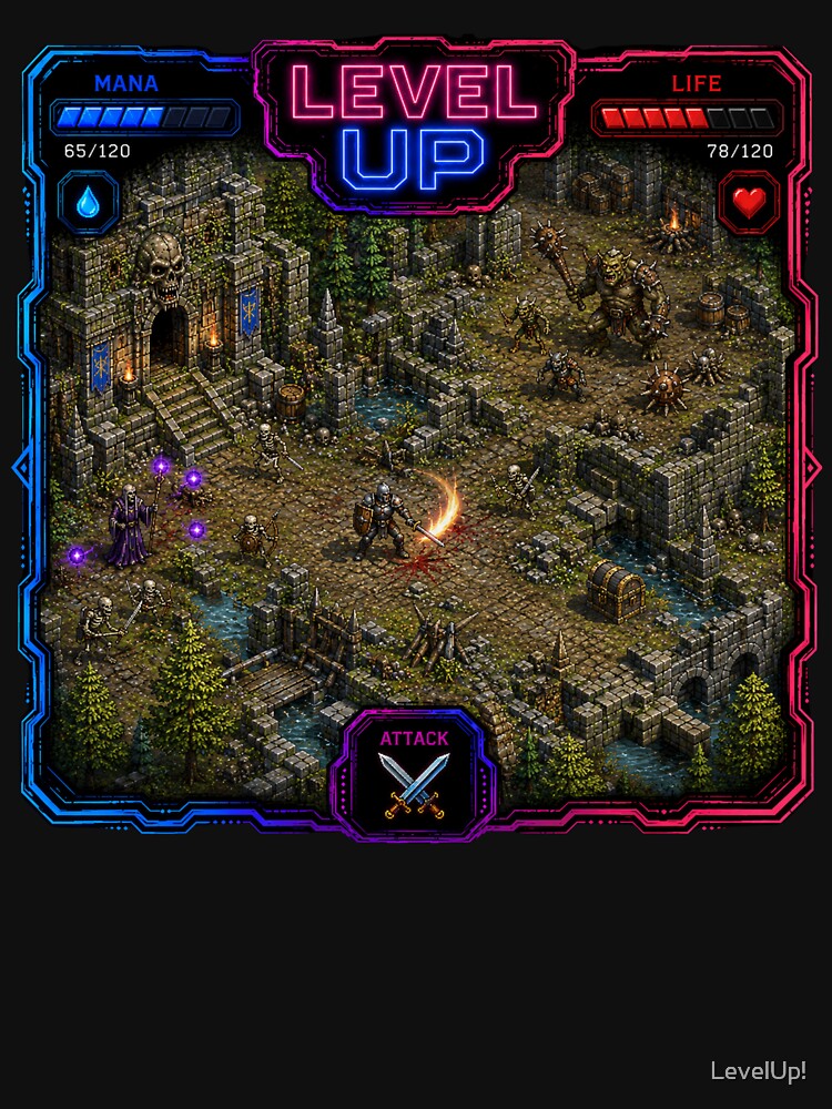 Level Up Dungeon Raid | Retro Fantasy RPG Gamer Design by LevelUp!