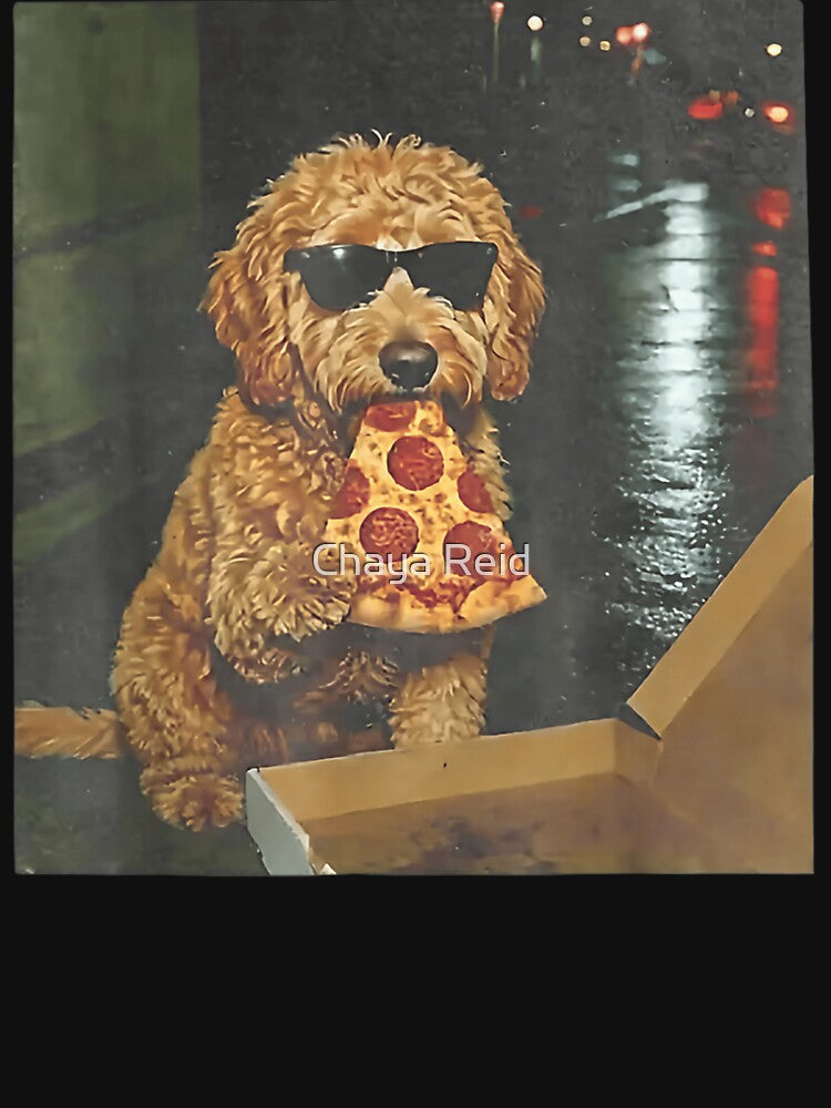 Funny Dog Eating Pizza At Night Cool Urban Photo by Chaya Reid