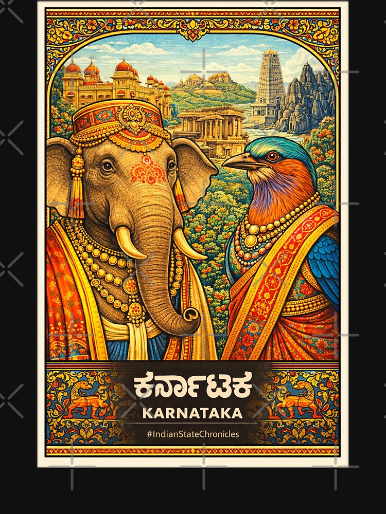 Karnataka T-Shirt | Heritage Elephant & Indian Roller Art | IndianStateChronicles by freezed-frames