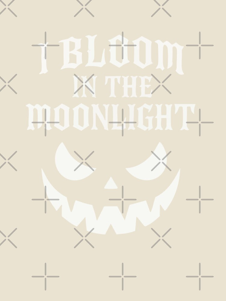 I Bloom in the Moonlight” Gothic Halloween Quote | Evil Pumpkin Face Vector | Spooky Horror Typography by graphicnew