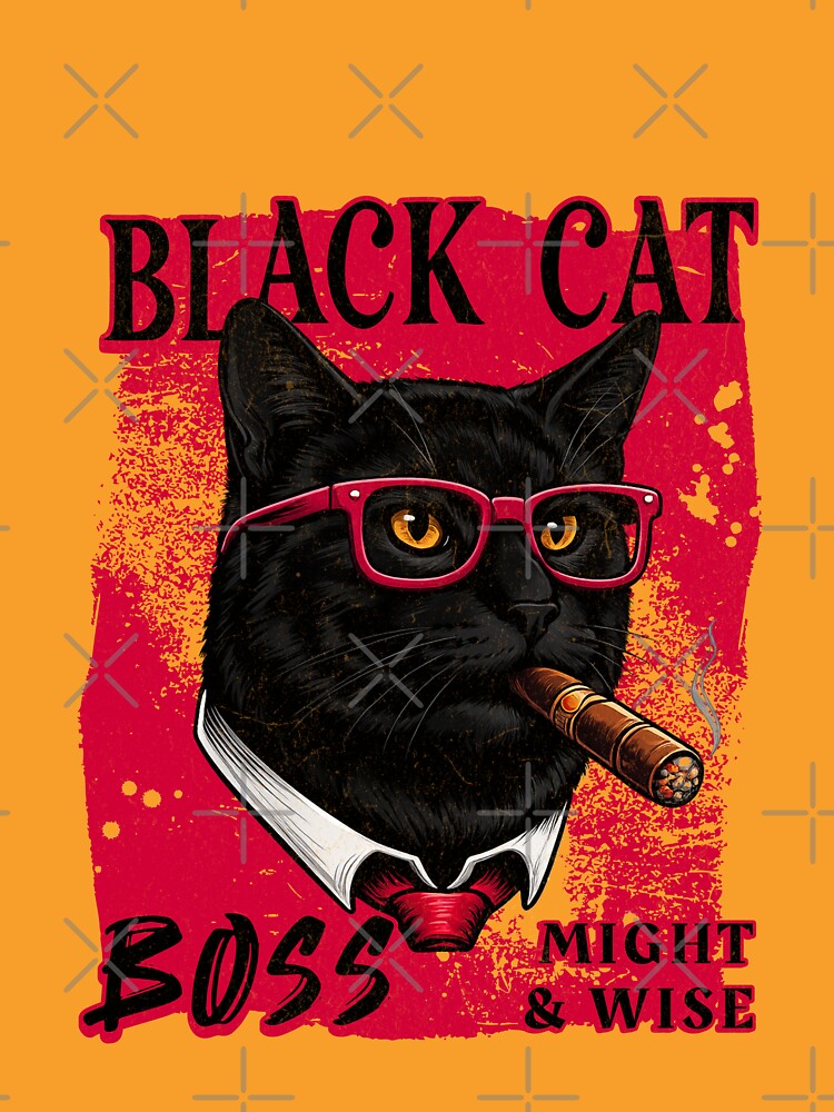 Black Cat Boss Design – Funny Black Cat with Cigar Mafia Style by PixelsPaws