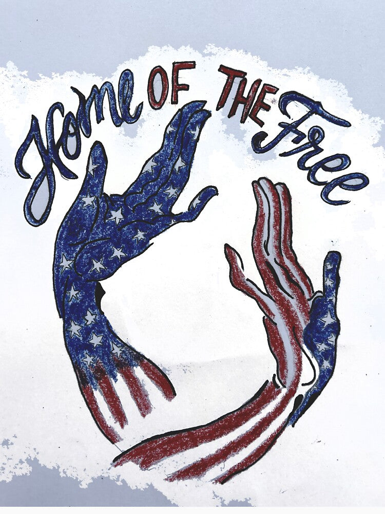 Hand-Drawn 4th of July Patriotic American Flag Heart Hands Sketch by FineLineVibes
