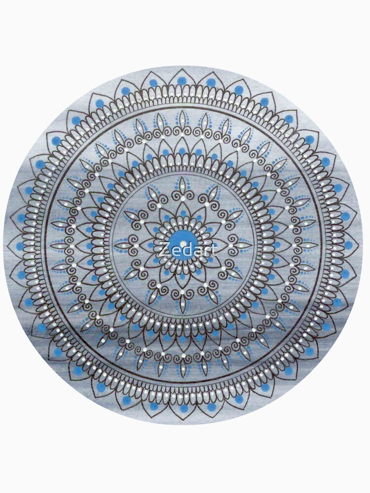 Hand Drawn Blue And Grey Mandala Flower by Zedart