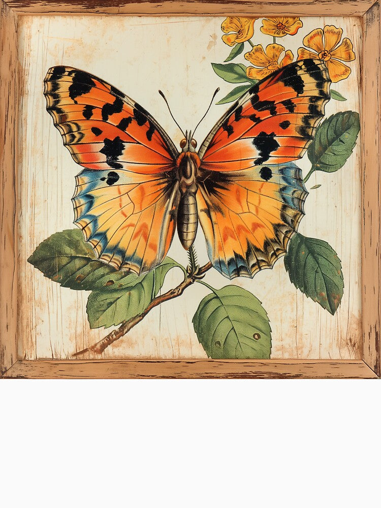 Butterfly Orange Floral Vintage Style Art Nouveau by TheBohemianLark